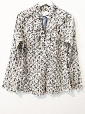 Cino Floral Ruffle Button Up Blouse Top Boho Cottagecore Romantic Sundance XS
